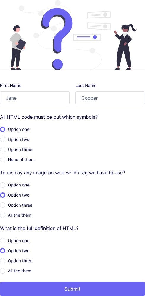 HTML Quiz Form for Website