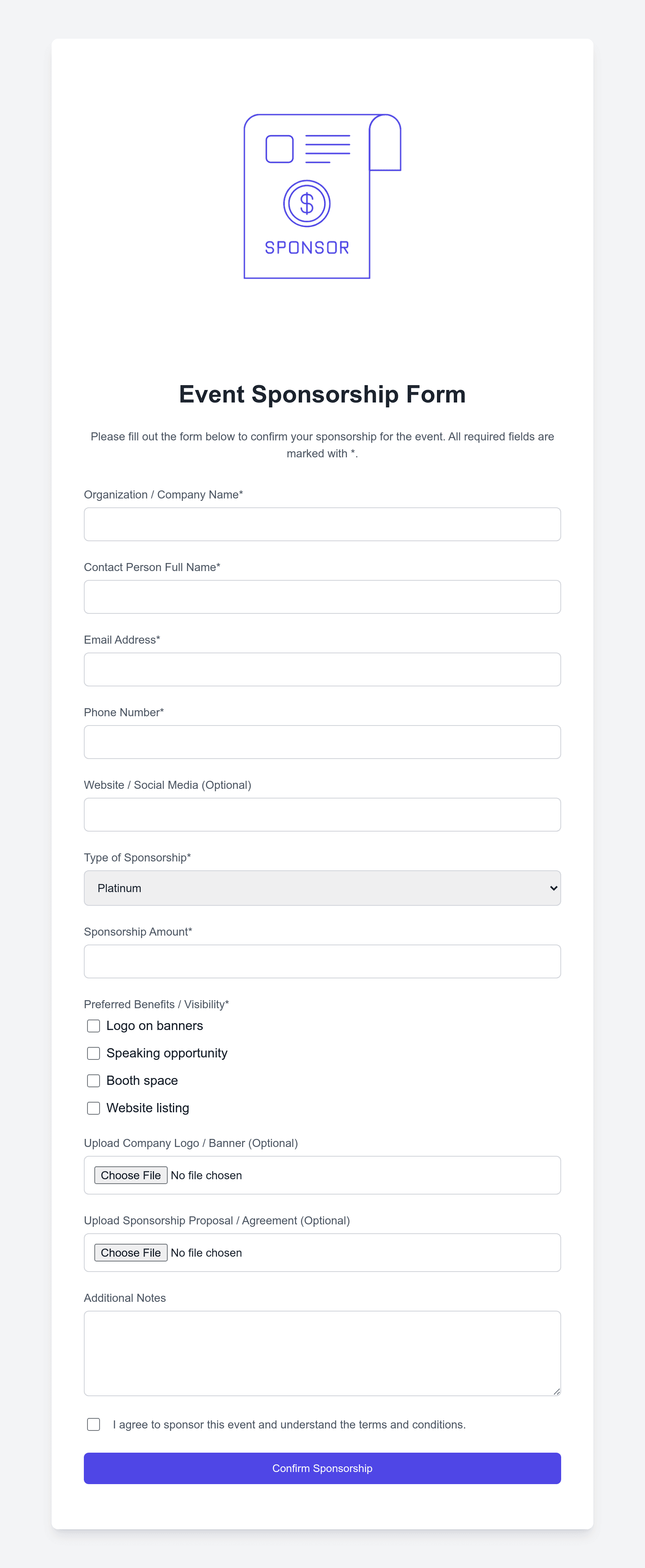 Event Sponsorship Form Template
