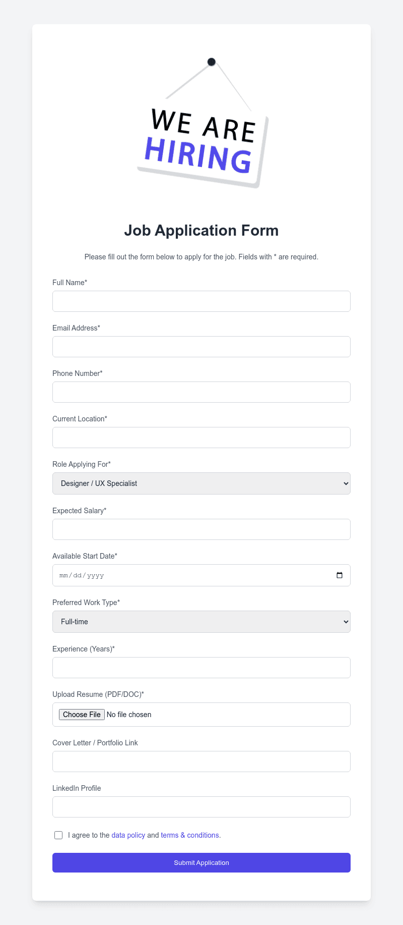 Free Hiring Form Template
