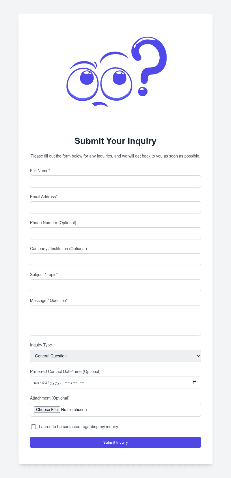 Webform Inquiry Inquiry Form Template | FormBold